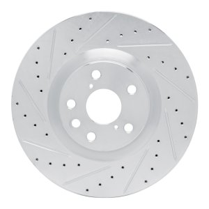 Lexus GS300 Brake Rotor (1) - Left Front - R1 Concepts - Drilled & Slotted - Silver - `11-`25